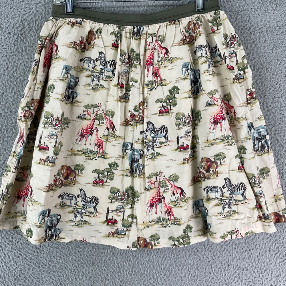 Cath Kidston Skirt Women M Ivory Safari Animal Print Cotton Elastic Waist Mini